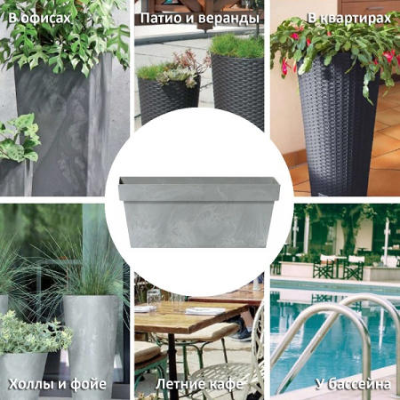 Кашпо для цветов Prosperplast Cube Case Beton 25,5л, бетон 