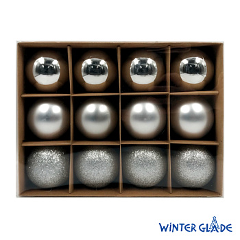 Набор ёлочных шаров Winter Glade, пластик, 6 см, 12 шт, серебряный микс