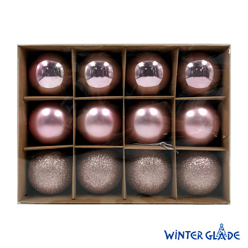 Набор ёлочных шаров Winter Glade, пластик, 6 см, 12 шт, розовый микс