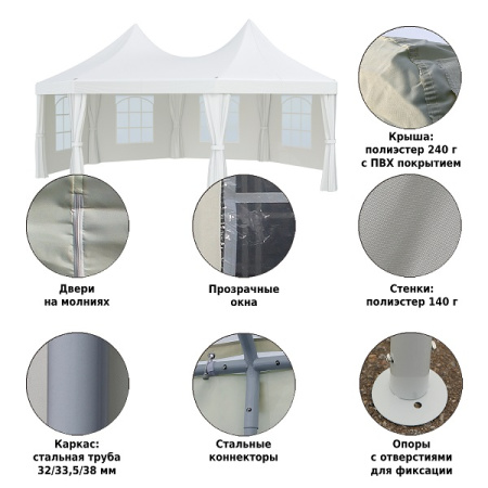 Шатер-беседка Green Glade 1052 2,5х2,5х2,5х2,5х3,4м полиэстер 2 коробки