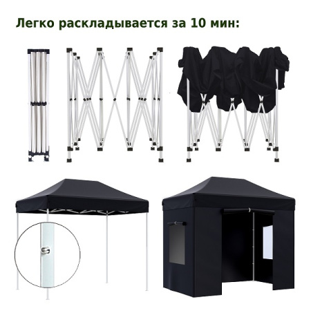 Тент-шатер быстросборный Helex 4322 3x2х3м полиэстер черный