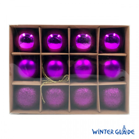 Набор ёлочных шаров Winter Glade, пластик, 6 см, 12 шт, фиолетовый микс