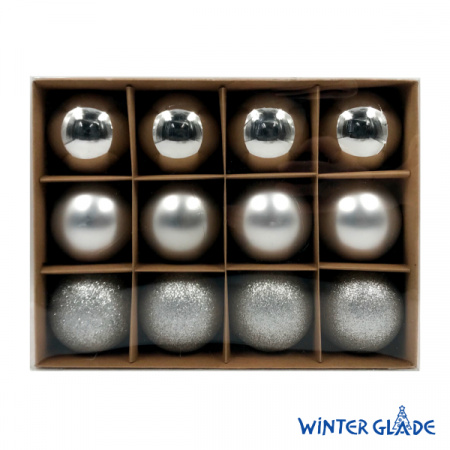 Набор ёлочных шаров Winter Glade, пластик, 6 см, 12 шт, серебряный микс