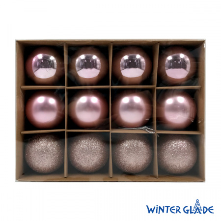 Набор ёлочных шаров Winter Glade, пластик, 6 см, 12 шт, розовый микс